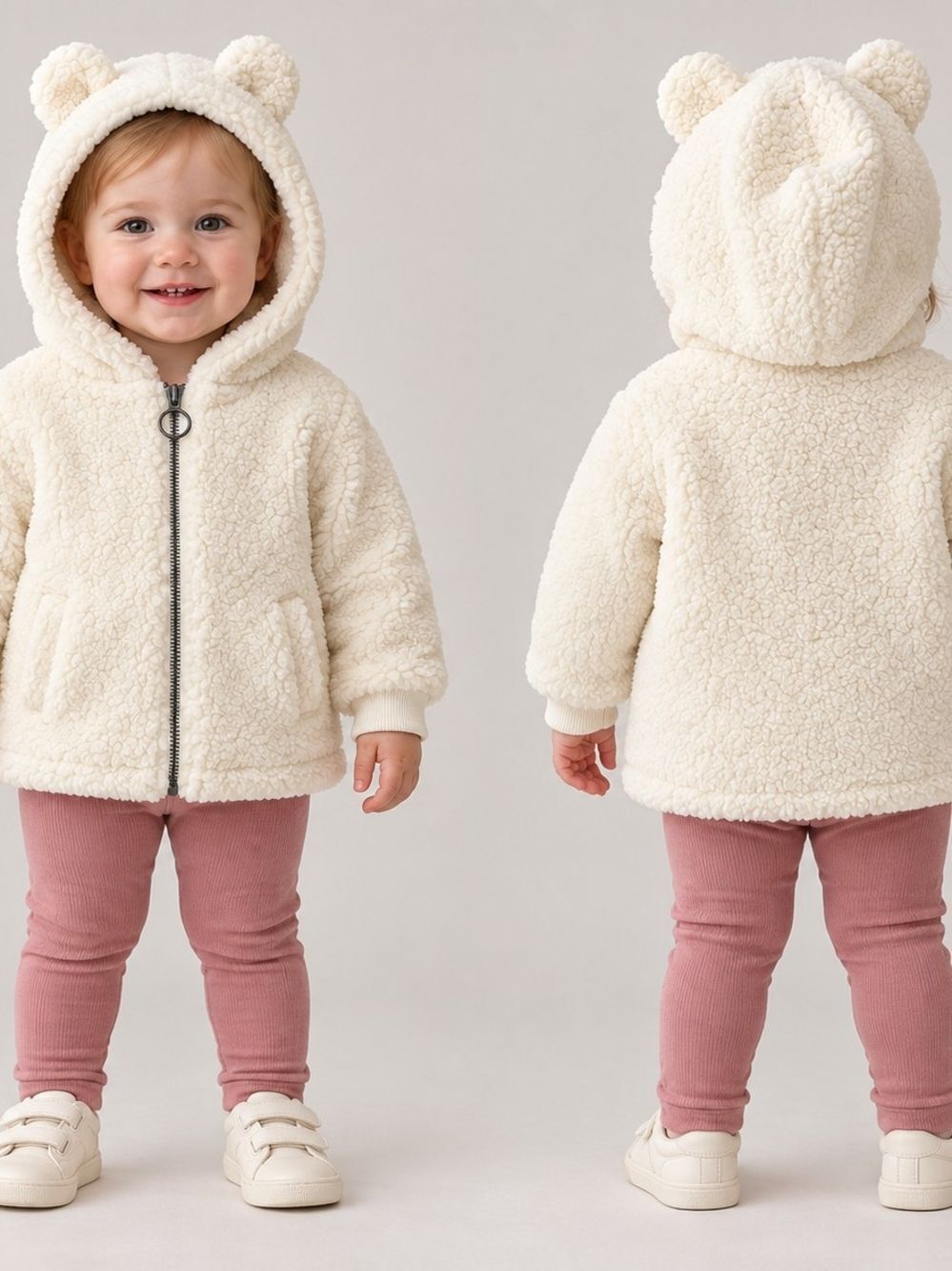12-18 months - Cozy Teddy Hooded Sherpa Jacket in Cream - Image 1