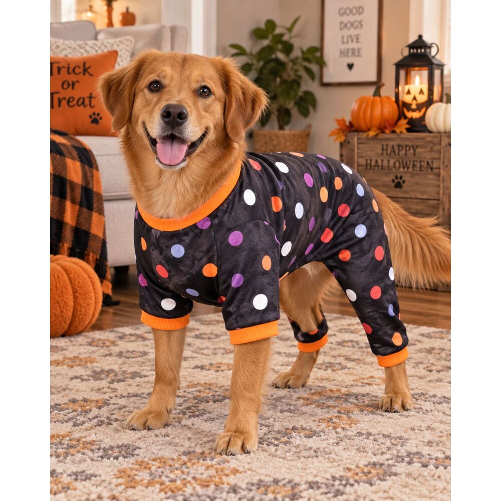 Halloween Polka Dot Dog Costume Onesie, Medium, Fits 16–20" - Image 1