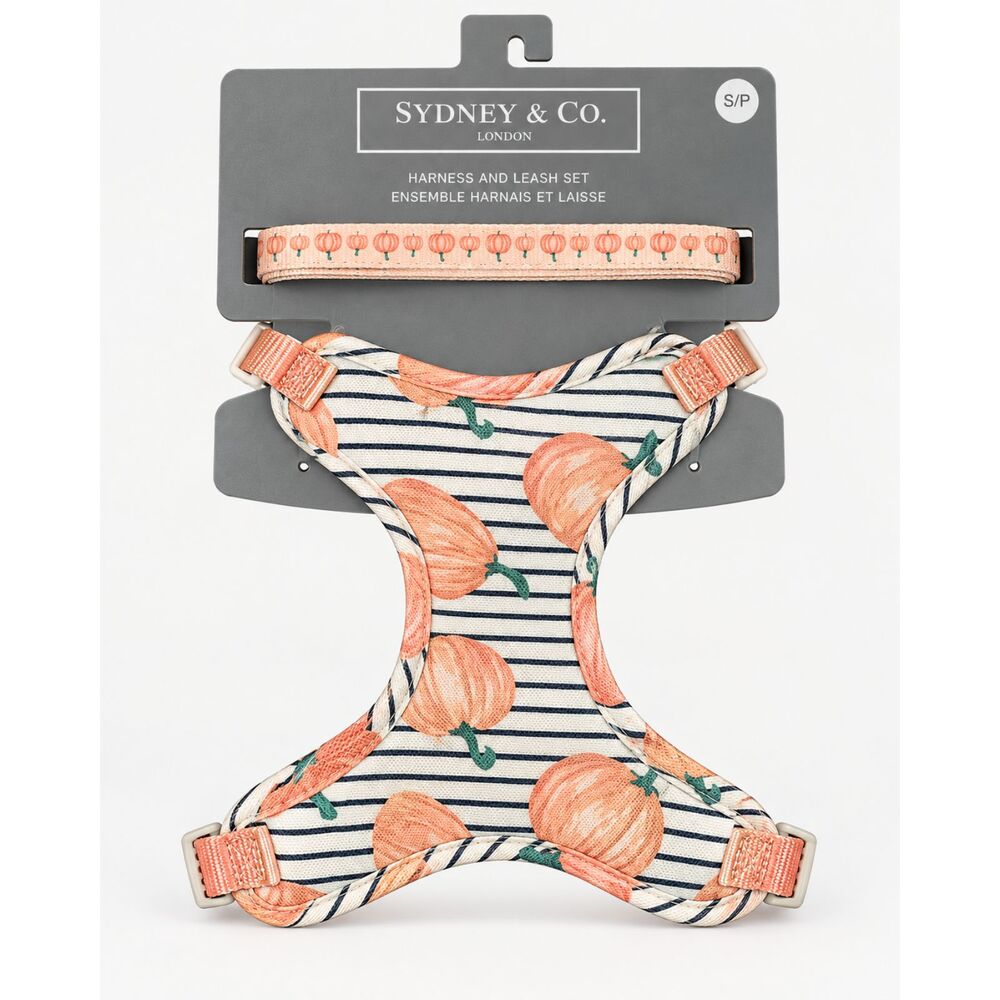 Sydney & Co. Pumpkin Print Dog Harness & Leash Set – Pet Walking Set, Size S/P - Image 2