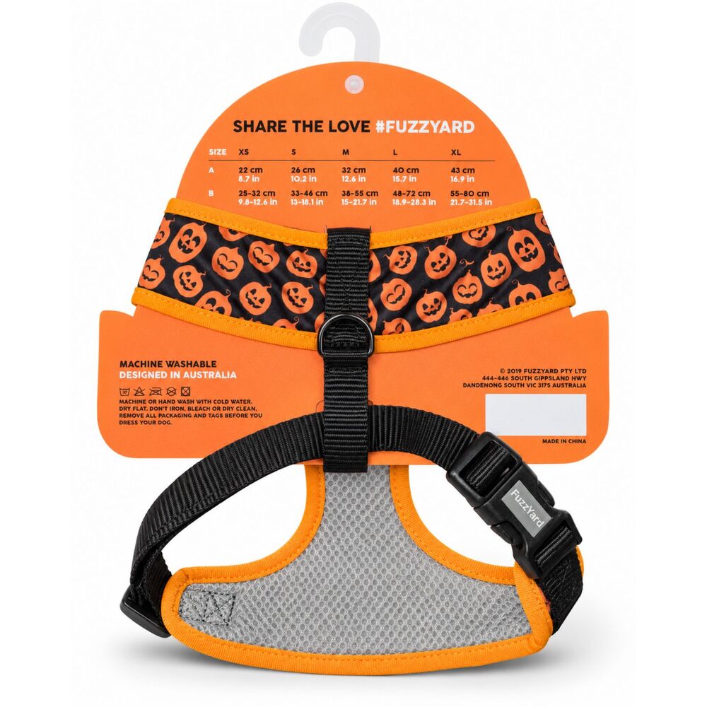 FuzzYard Pumpkin Print Dog Harness – Black & Orange Halloween Size Small - Image 3