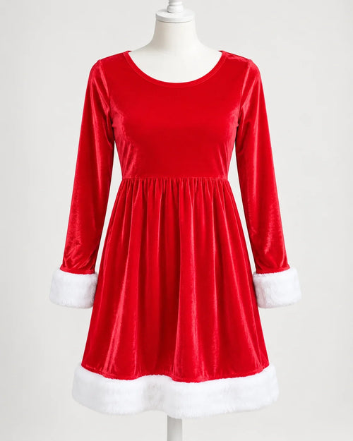 Girls’ Red Velvet Christmas Dress with White Trim – Size M (7–8) - Image 2