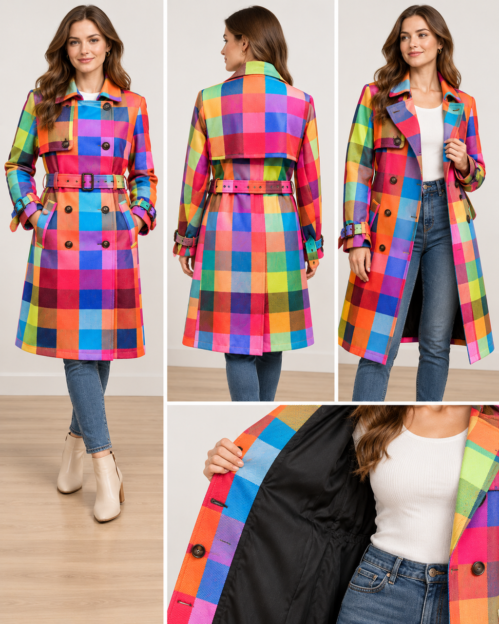 Women’s Multicolor Plaid Trench Coat Size Small