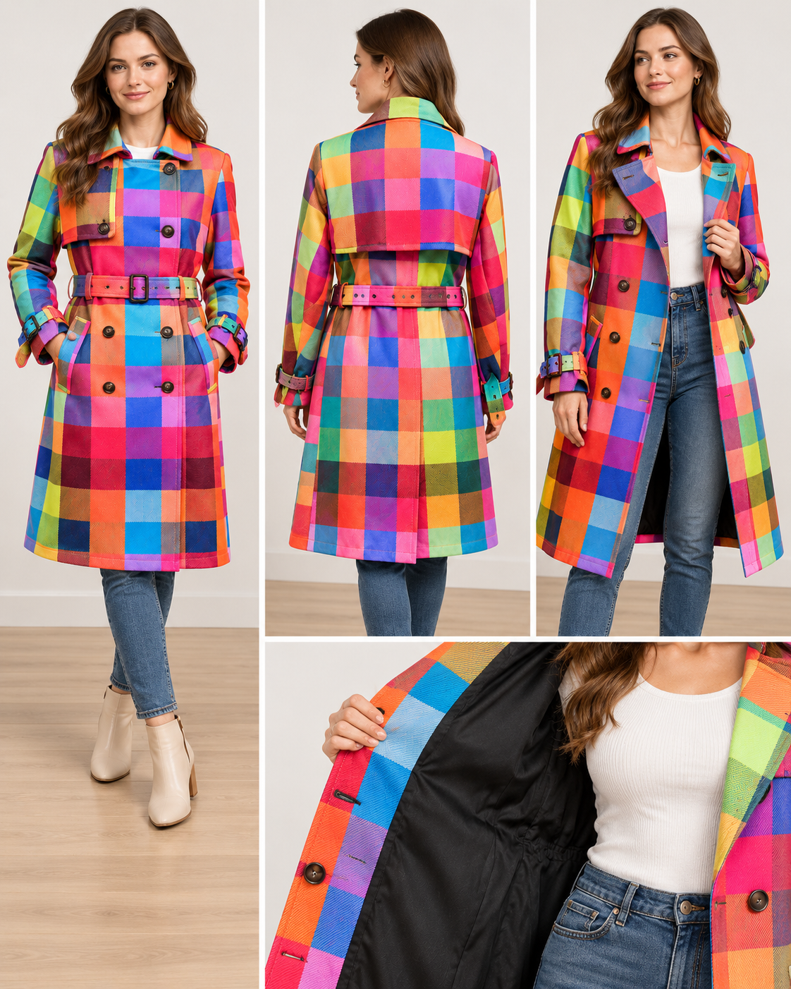 Women’s Multicolor Plaid Trench Coat Size Small