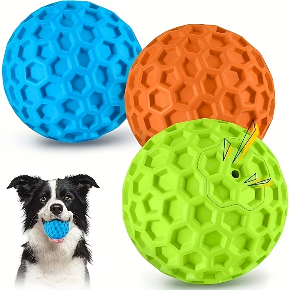 3 Pack - Indestructible Squeaky Dog Balls for Aggressive Chewers - Mystery Colors