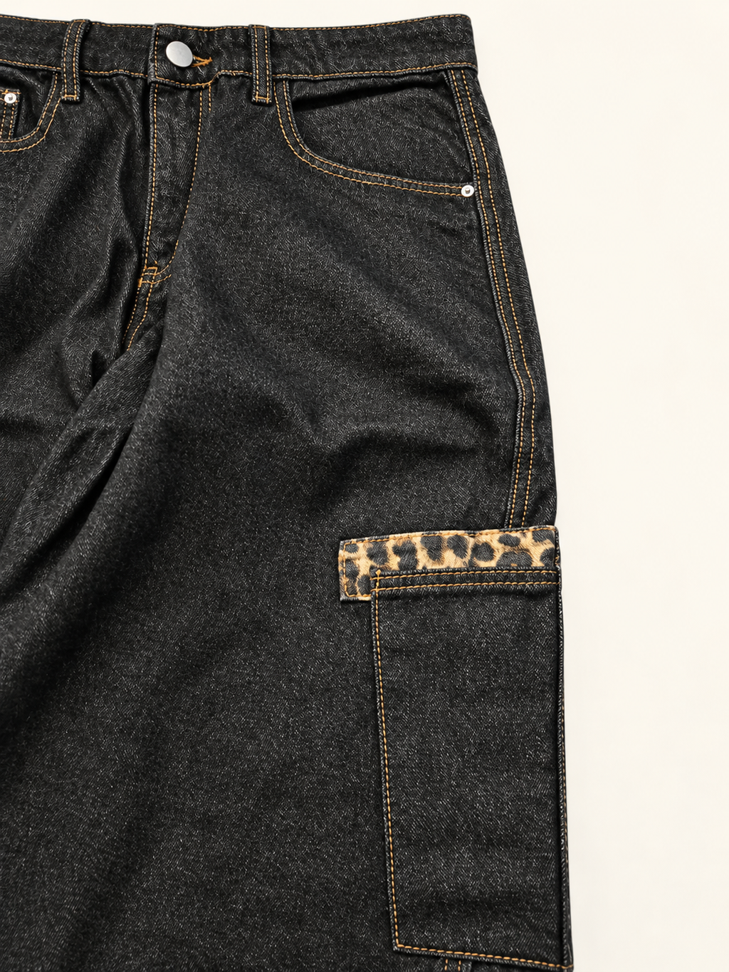 Baggy Barrel Jeans Leopard Print Patchwork Wide Leg Dark Denim - Large - Image 5