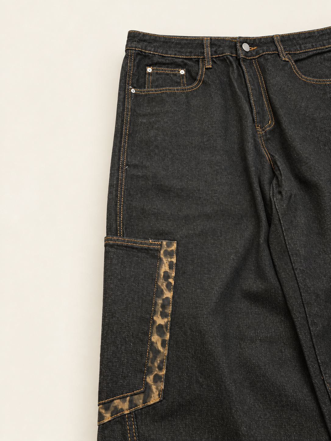 Baggy Barrel Jeans Leopard Print Patchwork Wide Leg Dark Denim - Large - Image 6