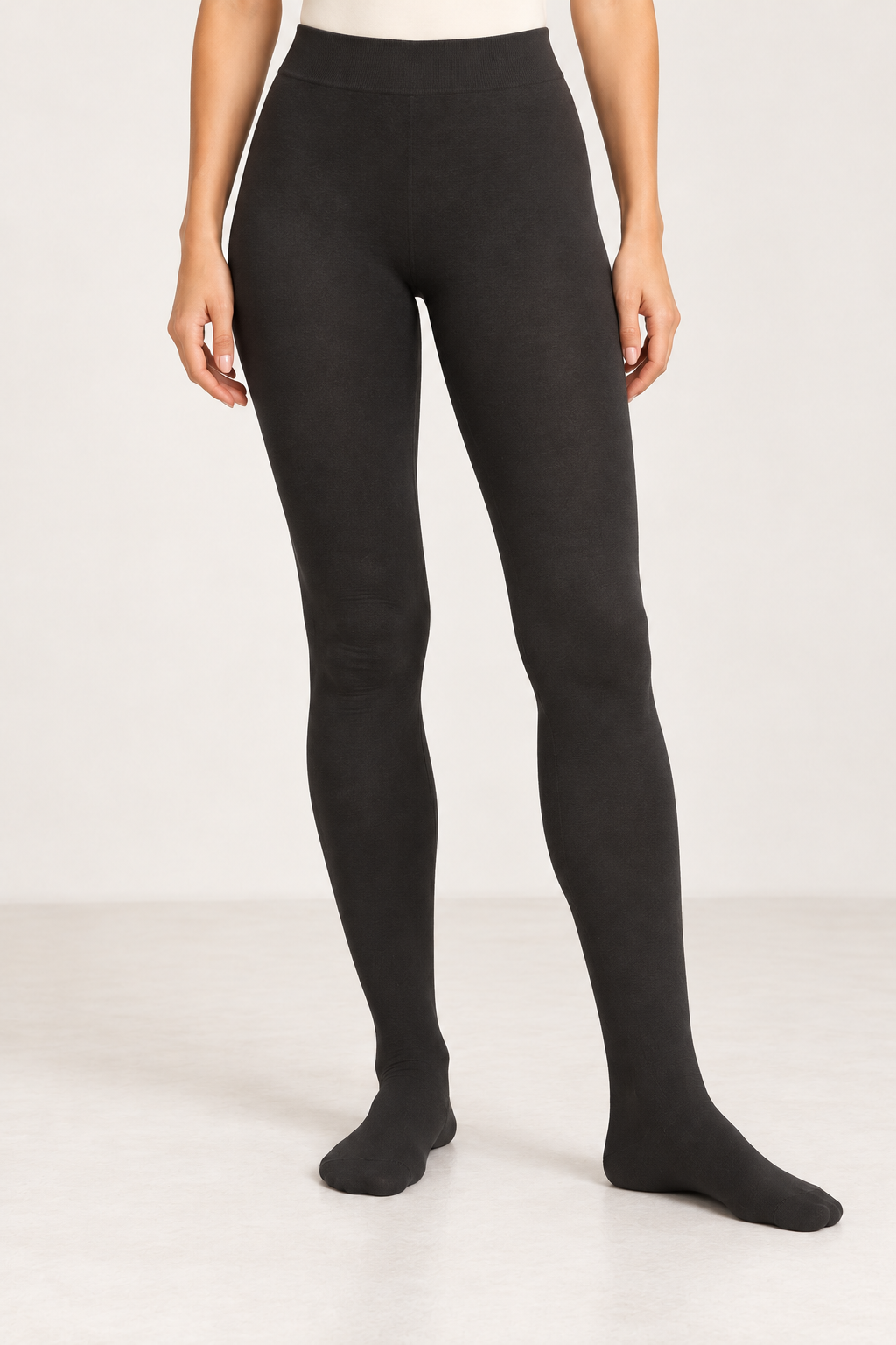 Black Fleece-Lined Footed Tights – Size S/M - Image 1