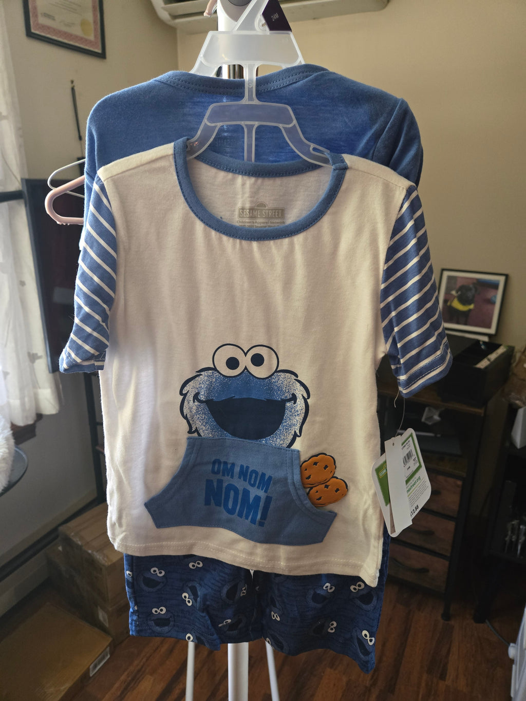 3 Piece Set. Sesame Street Cookie Monster Pajama Short Set 2 Shirts and 1 short