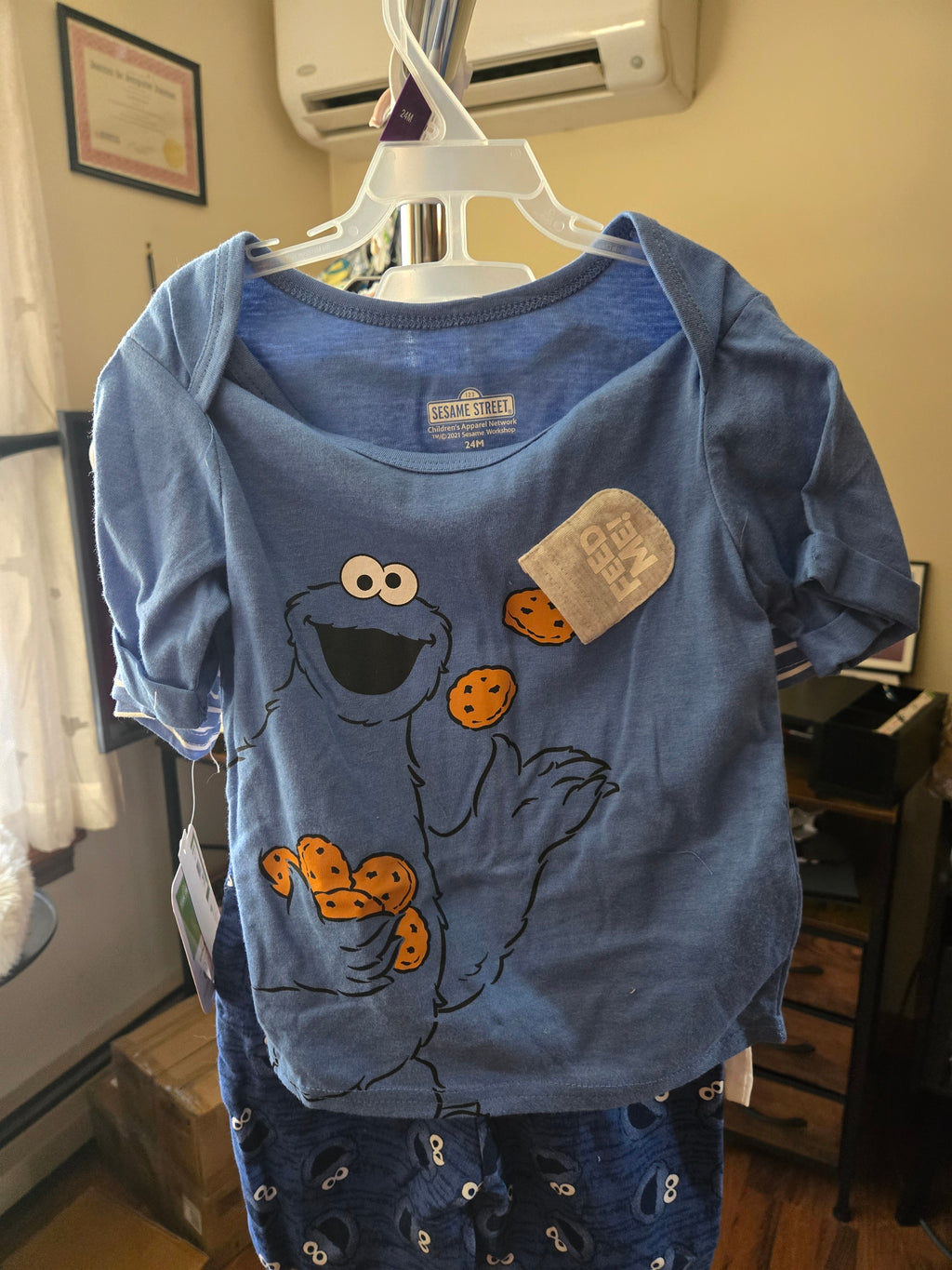 3 Piece Set. Sesame Street Cookie Monster Pajama Short Set 2 Shirts and 1 short