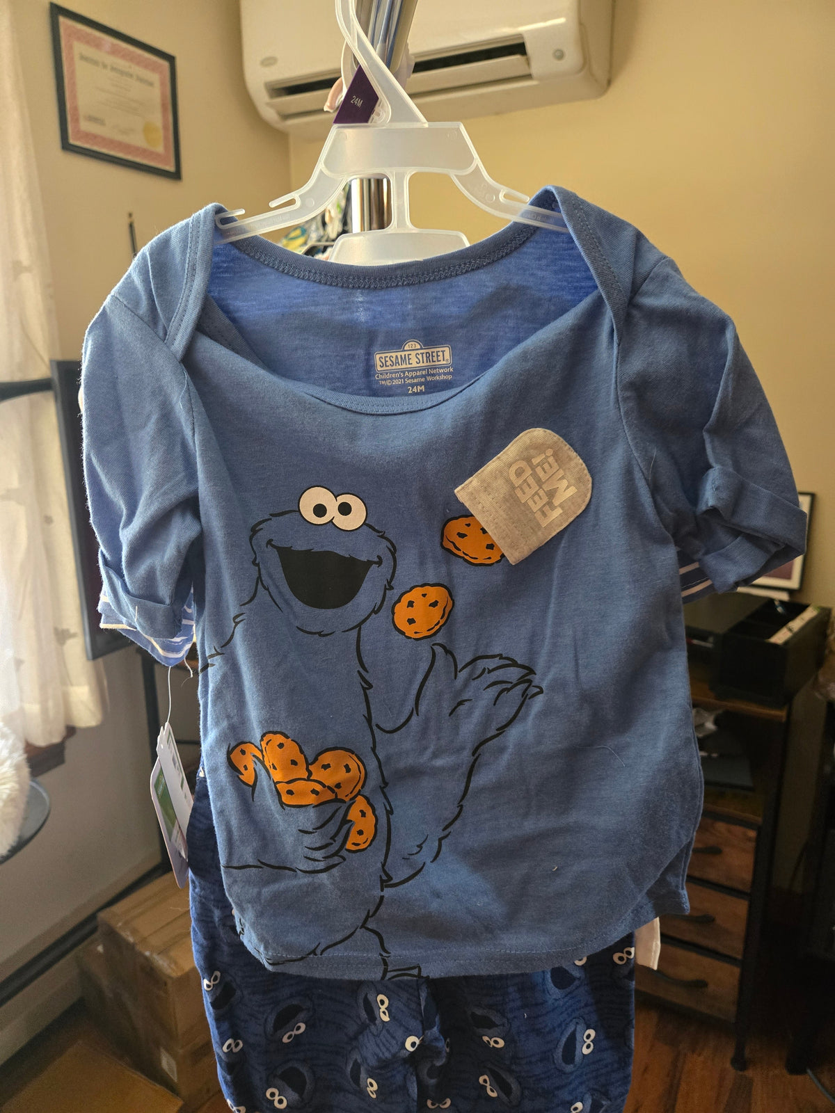 3 Piece Set. Sesame Street Cookie Monster Pajama Short Set 2 Shirts and 1 short